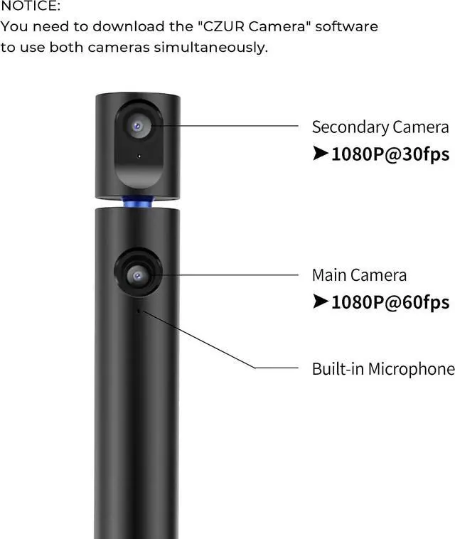 Alt view image 2 of 7 - CZUR Halo X Pro Dual Webcam for PC, 1080P Web Camera with Microphone | USB Camera for Computer, 90° View, Plug & Play, Compatible with Windows&Mac, for TikTok/YouTube/Yahoo Messenger