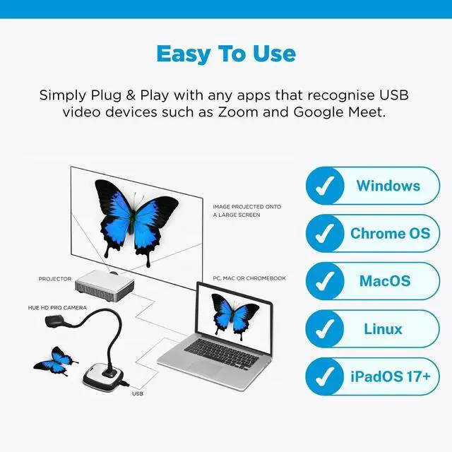 Alt view image 5 of 7 - HUE HD Pro USB Document Camera/Visualizer for Teachers/Classroom, Black | Full HD 1080p Flexible Camera, Built-in Microphone & LED Lights, Windows / ChromeOS / MacOS / iPadOS 17+ Compatibility