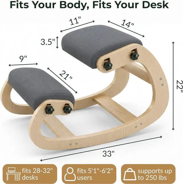 Alt view image 2 of 7 - Ergonomic Kneeling Chair with Adjustable Seats - Knee Chair for Posture Correction & Kneel Rocking Stool for Desk - Back Pain Relief for Home and Office, Supports 250 pounds - 5 Years Warranty