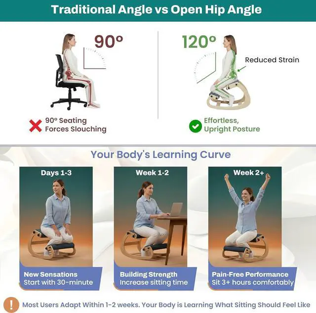 Alt view image 7 of 7 - Ergonomic Kneeling Chair with Adjustable Seats - Knee Chair for Posture Correction & Kneel Rocking Stool for Desk - Back Pain Relief for Home and Office, Supports 250 pounds - 5 Years Warranty