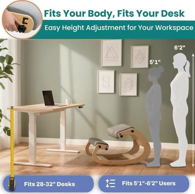 Alt view image 5 of 7 - Ergonomic Kneeling Chair with Adjustable Seats - Knee Chair for Posture Correction & Kneel Rocking Stool for Desk - Back Pain Relief for Home and Office, Supports 250 pounds - 5 Years Warranty