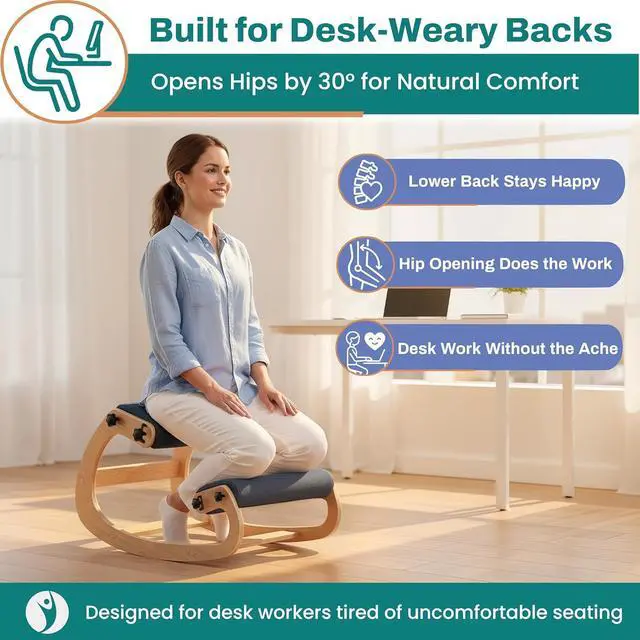 Alt view image 4 of 7 - Ergonomic Kneeling Chair with Adjustable Seats - Knee Chair for Posture Correction & Kneel Rocking Stool for Desk - Back Pain Relief for Home and Office, Supports 250 pounds - 5 Years Warranty