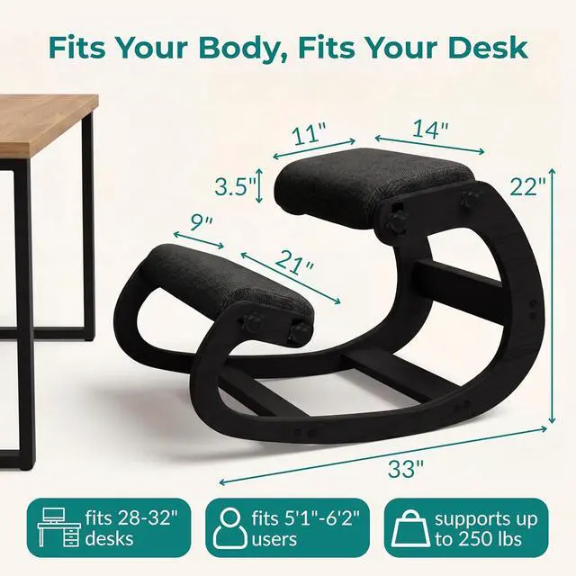 Alt view image 2 of 7 - Ergonomic Kneeling Chair with Adjustable Seats - Knee Chair for Posture Correction & Kneel Rocking Stool for Desk - Back Pain Relief for Home and Office, Supports 250 pounds - 5 Years Warranty