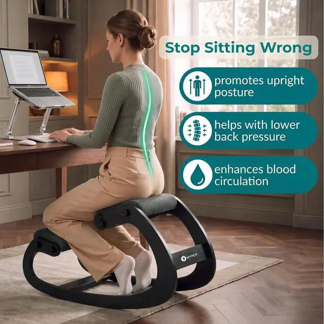 Alt view image 3 of 7 - Ergonomic Kneeling Chair with Adjustable Seats - Knee Chair for Posture Correction & Kneel Rocking Stool for Desk - Back Pain Relief for Home and Office, Supports 250 pounds - 5 Years Warranty