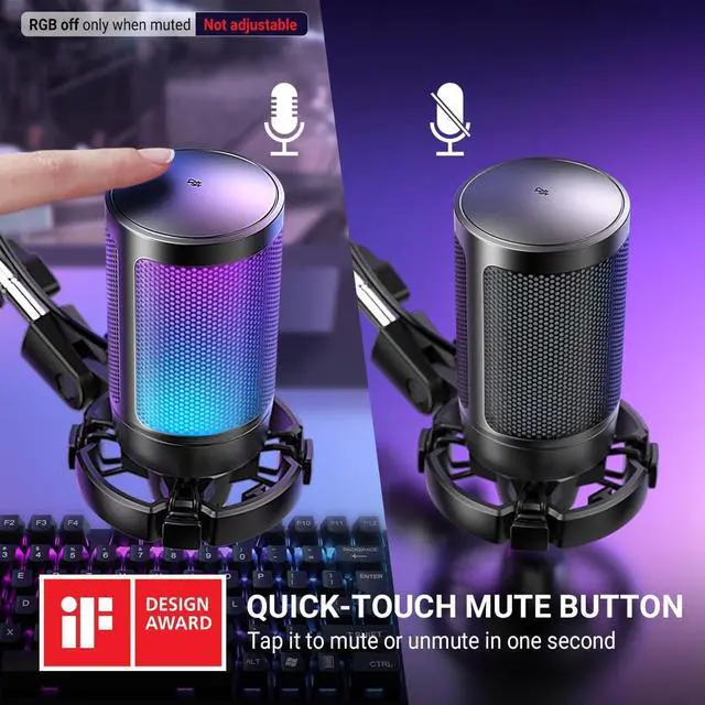 Alt view image 4 of 7 - FIFINE AmpliGame A6T USB Gaming Microphone Kit, Condenser Mic for Streaming | Mute Button, RGB Indicator, Boom Arm, Gain Control, Pop Filter, Shock Mount, for PC PS4/5 Discord Twitch Podcasts YouTube