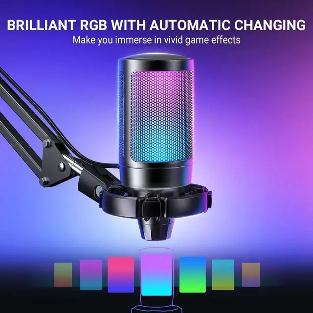 Alt view image 5 of 7 - FIFINE AmpliGame A6T USB Gaming Microphone Kit, Condenser Mic for Streaming | Mute Button, RGB Indicator, Boom Arm, Gain Control, Pop Filter, Shock Mount, for PC PS4/5 Discord Twitch Podcasts YouTube