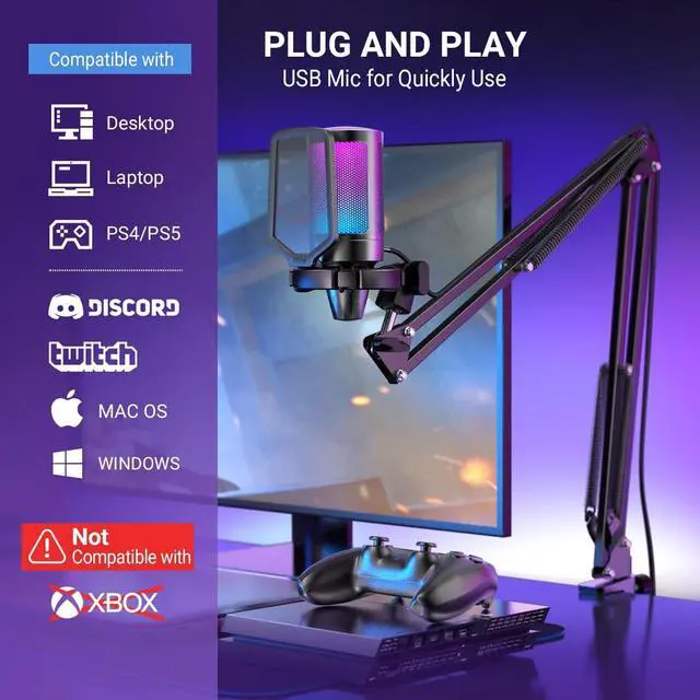 Alt view image 7 of 7 - FIFINE AmpliGame A6T USB Gaming Microphone Kit, Condenser Mic for Streaming | Mute Button, RGB Indicator, Boom Arm, Gain Control, Pop Filter, Shock Mount, for PC PS4/5 Discord Twitch Podcasts YouTube