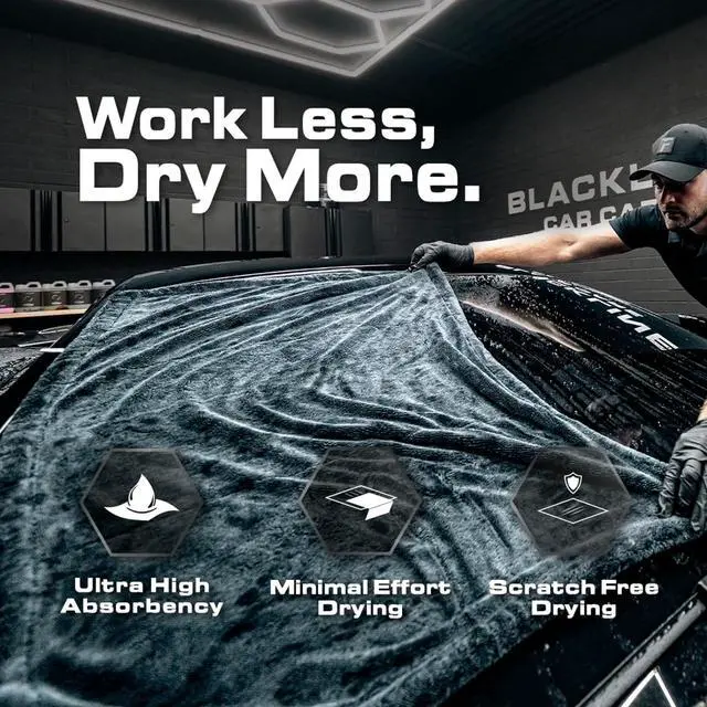 Alt view image 2 of 7 - Microfiber Car Drying Towel 24"x36", 1300GSM Twisted Loop | Twisted Loop microfiber dries your car in one pass-1300GSM, streak-free & scratch-safe. Absorbs 6x its weight, no water spots