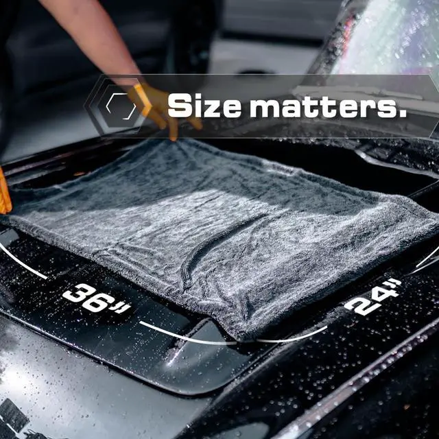 Alt view image 5 of 7 - Microfiber Car Drying Towel 24"x36", 1300GSM Twisted Loop | Twisted Loop microfiber dries your car in one pass-1300GSM, streak-free & scratch-safe. Absorbs 6x its weight, no water spots