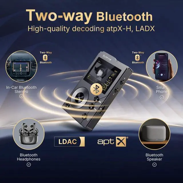 Alt view image 4 of 6 - F20 HiFi MP3 Player with Bluetooth 5.2, Lossless DSD FLAC High Resolution Digital Audio Player, High-Res Portable Music Player with 64GB MicroSD Card, Support up to 512GB