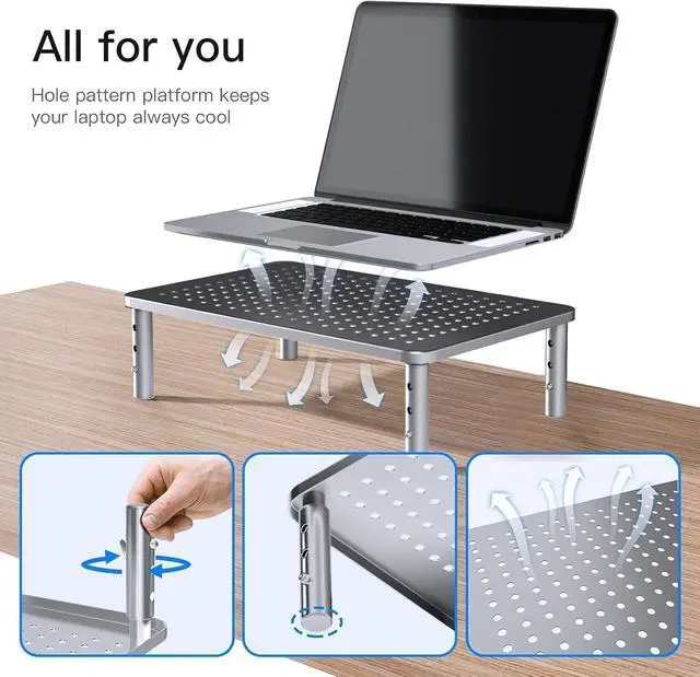 Alt view image 4 of 7 - HUANUO Monitor Riser - 3 Height Adjustable Stand for Laptop, Computer, iMac, PC, Printer, Desktop Ergonomic Metal Monitor Riser with Mesh Platform