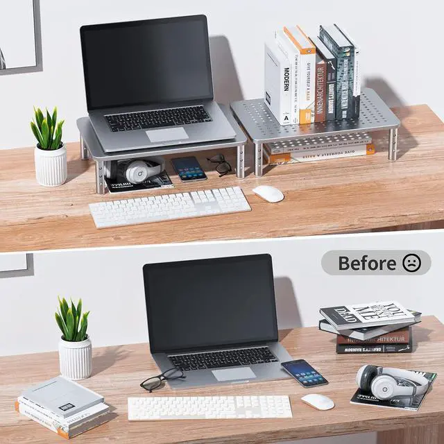 Alt view image 6 of 7 - HUANUO Monitor Riser - 3 Height Adjustable Stand for Laptop, Computer, iMac, PC, Printer, Desktop Ergonomic Metal Monitor Riser with Mesh Platform