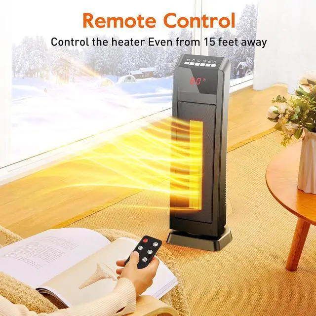 Alt view image 6 of 7 - GiveBest Space Heater for Large Room, 24" Ceramic Heater with Remote Control 1H to 8H Timer ETL Certified Digital Oscillating Heater with Overheat Protection Tip-Over Switch for Indoor Use