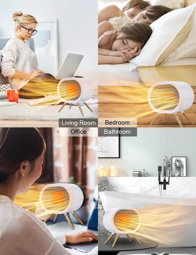 Alt view image 7 of 7 - Cute Space Heater, 1000W Portable Space Heaters for Indoor Use | Small Electric Desk Heater for Bedroom or Office Gifts for Women, 3 Mode PTC Ceramic Heater, Mini Heater Overheating Tip-Over
