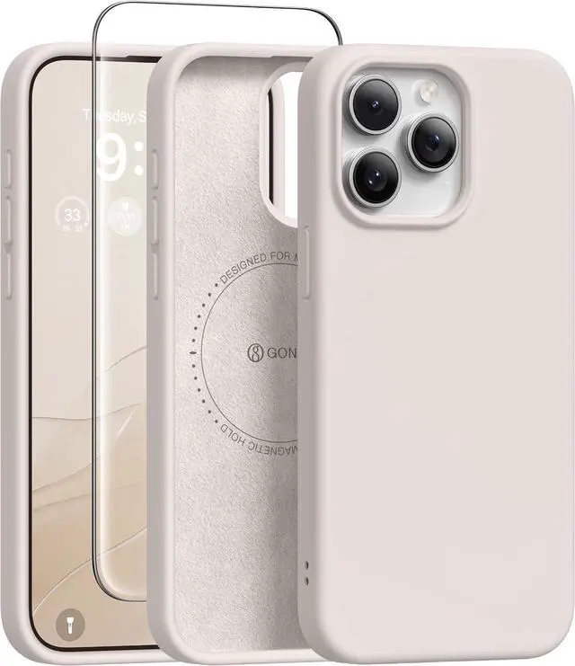 Main image of GONEZ Magnetic for iPhone 15 Pro Max Case, Silicone Holster Stone | Compatible with MagSafe, Camera Button & Screen Protector, Microfiber Lining, 3 Layers Soft Gel Rubber Shockproof Slim 6.7"