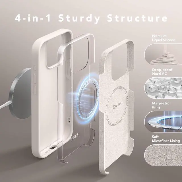 Alt view image 4 of 7 - GONEZ Magnetic for iPhone 15 Pro Max Case, Silicone Holster Stone | Compatible with MagSafe, Camera Button & Screen Protector, Microfiber Lining, 3 Layers Soft Gel Rubber Shockproof Slim 6.7"