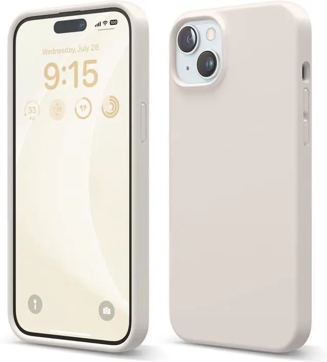 Main image of elago Premium Liquid Silicone Case for iPhone 15 Plus Stone | Full Body Protective Cover, Shockproof, Slim Design, Anti-Scratch Soft Microfiber Lining (Stone)