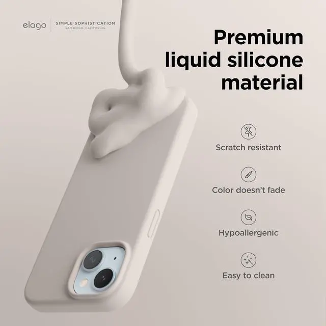 Alt view image 3 of 6 - elago Premium Liquid Silicone Case for iPhone 15 Plus Stone | Full Body Protective Cover, Shockproof, Slim Design, Anti-Scratch Soft Microfiber Lining (Stone)
