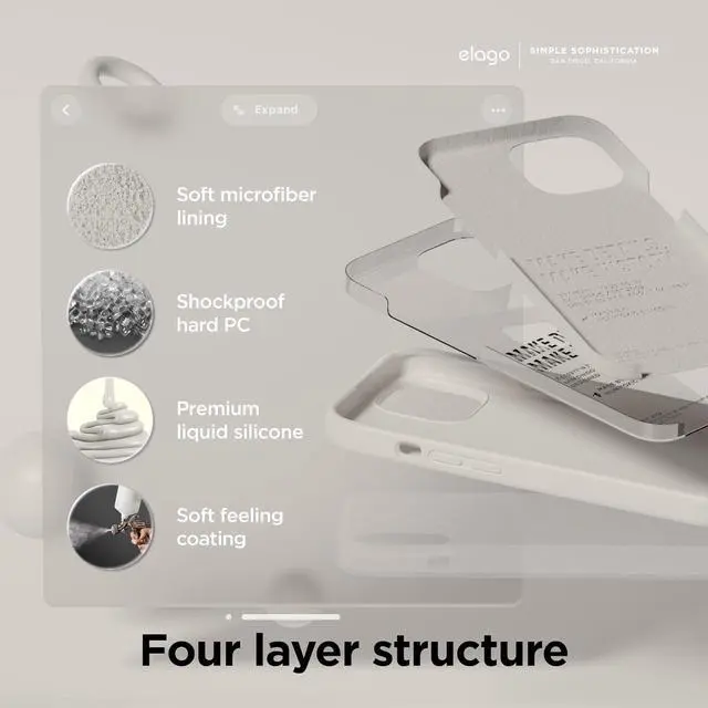 Alt view image 4 of 6 - elago Premium Liquid Silicone Case for iPhone 15 Plus Stone | Full Body Protective Cover, Shockproof, Slim Design, Anti-Scratch Soft Microfiber Lining (Stone)