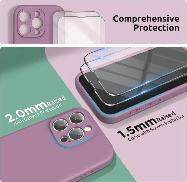 Alt view image 3 of 7 - SURPHY Designed for iPhone 15 Pro Case with Screen Protector and Lanyard, Phone Strap and Liquid Silicone Phone Case (Camera Protective & Soft Microfiber Lining) 6.1 inch 2023, Lilac Purple