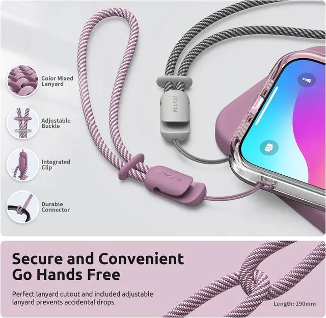 Alt view image 4 of 7 - SURPHY Designed for iPhone 15 Pro Case with Screen Protector and Lanyard, Phone Strap and Liquid Silicone Phone Case (Camera Protective & Soft Microfiber Lining) 6.1 inch 2023, Lilac Purple