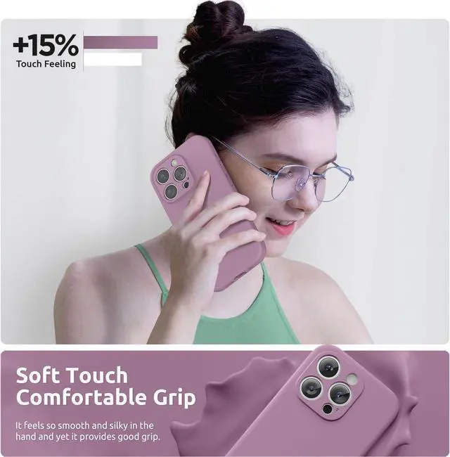 Alt view image 6 of 7 - SURPHY Designed for iPhone 15 Pro Case with Screen Protector and Lanyard, Phone Strap and Liquid Silicone Phone Case (Camera Protective & Soft Microfiber Lining) 6.1 inch 2023, Lilac Purple