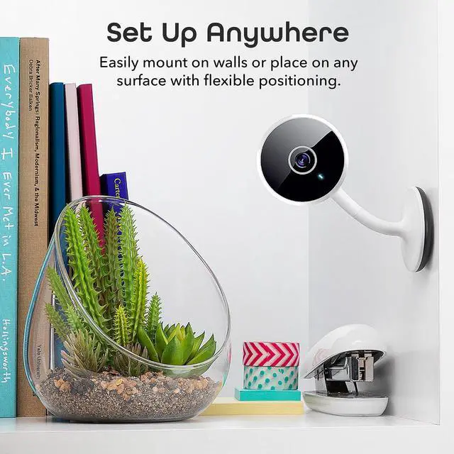 Alt view image 7 of 7 - Geeni Vivid Indoor Smart Security Camera HD Live Stream Camera for Indoor Home Monitoring with Night Vision, 2-Way Audio, Flexible Mount, Micro SD Slot, Motion Detection & App Control 2Pack, White