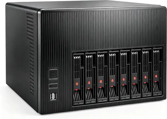 Main image of K7 8 Bay NAS Case, Computer Enclosures Compatible Micro-ATX Mini-ITX Motherboard, 3 x Fans, 8 x 2.5/3.5" Tray, Network Attached Storage Server for Home(Diskless)