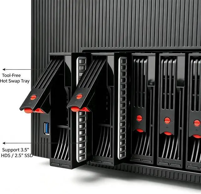 Alt view image 2 of 7 - K7 8 Bay NAS Case, Computer Enclosures Compatible Micro-ATX Mini-ITX Motherboard, 3 x Fans, 8 x 2.5/3.5" Tray, Network Attached Storage Server for Home(Diskless)