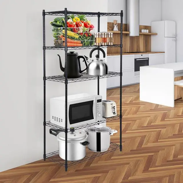 Alt view image 3 of 7 - SUPER DEAL Black 5-Shelf Heavy Duty Storage Wire Shelving Unit for Restaurant Garage Pantry Kitchen Garage Rack (30L x 14W x 60H)