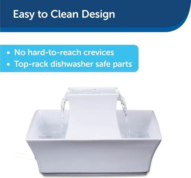 Alt view image 6 of 7 - PetSafe Drinkwell Pagoda Fountain - 70 oz Ceramic, White - Filters Incl. | 2 Free-Falling Water Streams Encourage Hydration, Open Bowl Design, Replaceable Carbon & Foam Filters