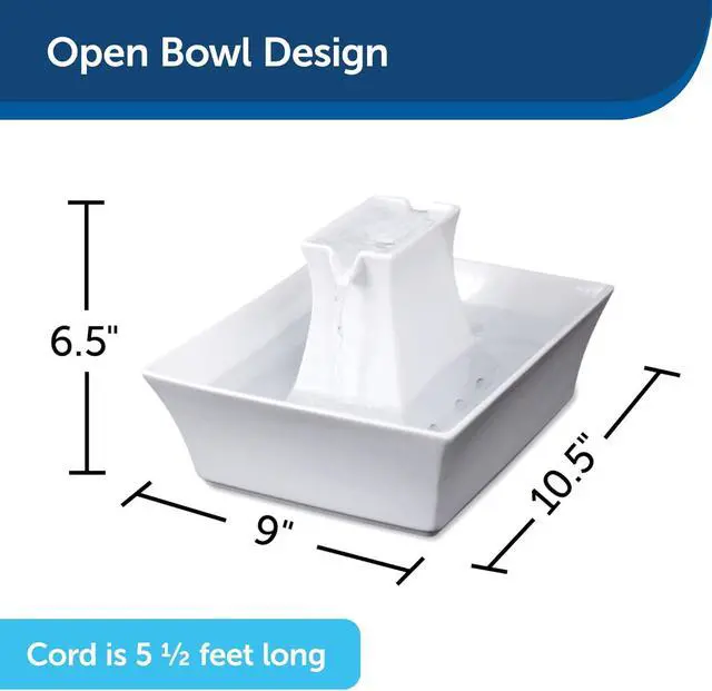 Alt view image 7 of 7 - PetSafe Drinkwell Pagoda Fountain - 70 oz Ceramic, White - Filters Incl. | 2 Free-Falling Water Streams Encourage Hydration, Open Bowl Design, Replaceable Carbon & Foam Filters