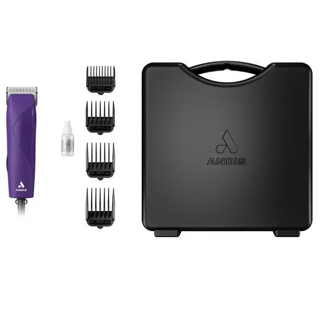 Alt view image 2 of 7 - Andis 24820 EasyClip 7-Piece Detachable Ceramic Blade Clipper Kit, Purple | Single-speed quiet comfortable motor, 12ft power cord, dog grooming kit with 4 combs