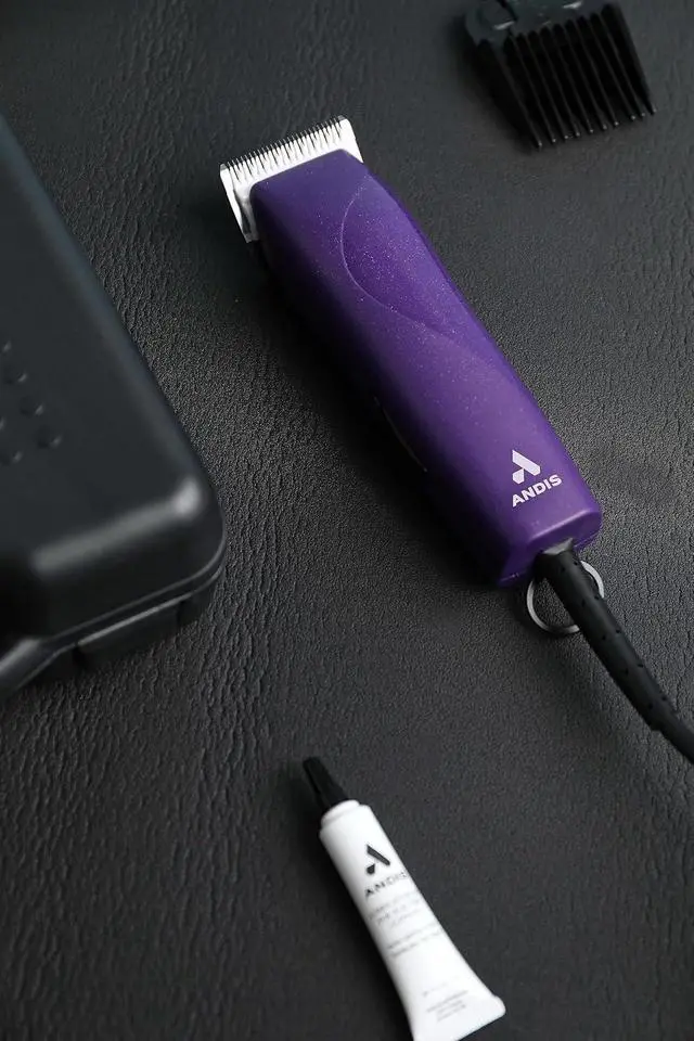 Alt view image 6 of 7 - Andis 24820 EasyClip 7-Piece Detachable Ceramic Blade Clipper Kit, Purple | Single-speed quiet comfortable motor, 12ft power cord, dog grooming kit with 4 combs