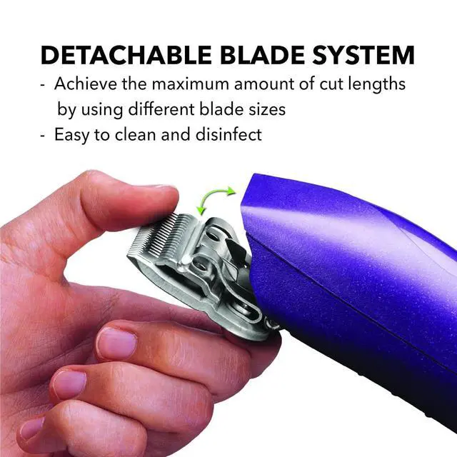Alt view image 7 of 7 - Andis 24820 EasyClip 7-Piece Detachable Ceramic Blade Clipper Kit, Purple | Single-speed quiet comfortable motor, 12ft power cord, dog grooming kit with 4 combs