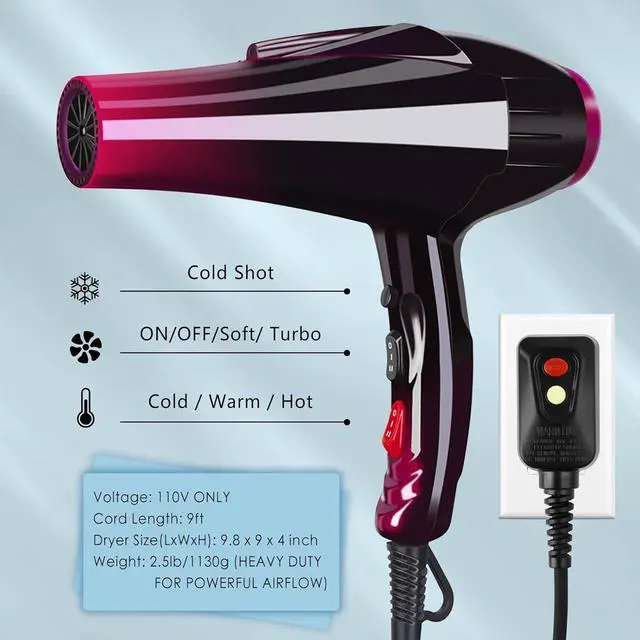 Alt view image 2 of 7 - Mannice Hair Dryers for Women3500 Watt Hair Dryer Powerful Blow Dryers | Salon Hair Dryer Quick Dry Ionic Hair Dryer with 3500 Watts AC Motor, High Speed Hair Dryer with Concentrator Diffuser