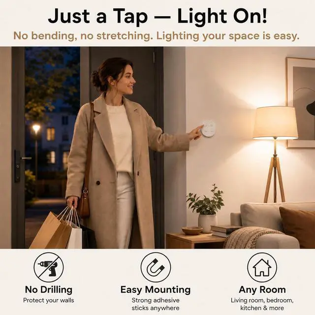 Alt view image 2 of 7 - LoraTap Wireless Outlet (2 Pack) - Ergonomic Round Remote (Comfort Grip!) + Magnetic Wall Base - Stick & Grab, No Wall Damage - 15A/1875W 100ft Range - Control for Hard-to-Reach Sockets