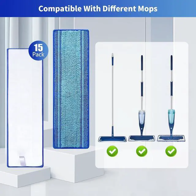 Alt view image 2 of 6 - 15-Pack Microfiber Mop Pads for Bona Mop- Washable Reusable Refills for Hardwood, Tile & Multi-Surface Floors | Pet Hair & Stain Remover
