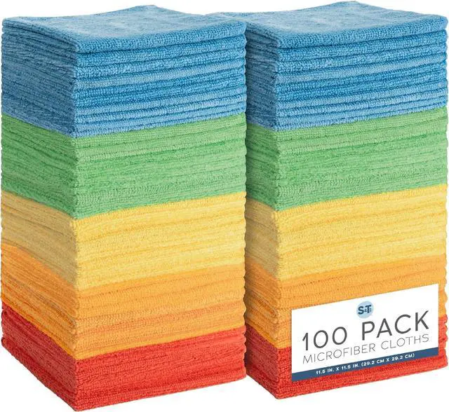 Main image of S&T INC. Microfiber Cleaning Cloth, 100 Pack, 11.5" x 11.5" | Bulk Cleaning Cloth for Home and Car, Reusable and Multi-Purpose Cleaning Rags for Business, Machine Washable
