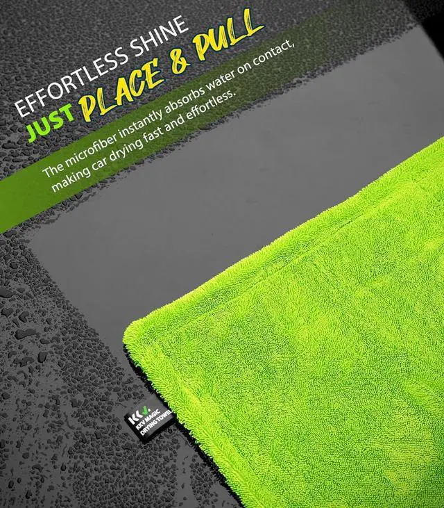 Alt view image 5 of 6 - KKV Full-Sized SUV Drying Towel, 48x24 Dual Sided Microfiber Car Cleaning Towel with Twisting Yarn Technique, 1400GSM Super Absorbent, Scratch-Free, Machine Washable (Darkgray-GreenYellow)