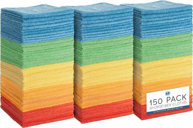 Main image of S&T INC. Microfiber Cleaning Cloth, 150 Pack, 11.5" x 11.5" | Bulk Cleaning Cloth for Home and Car, Reusable and Multi-Purpose Cleaning Rags for Business, Machine Washable