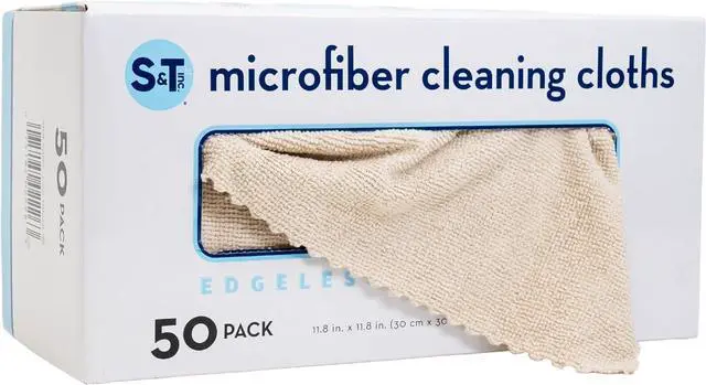 Main image of S&T INC. Microfiber Cleaning Cloth, 50 Pack, 11.8" x 11.8", Beige | Storage Box Included, Edgeless Cleaning Cloth for Home and Car, Reusable and Multi-Purpose Cleaning Rags, Machine Washable