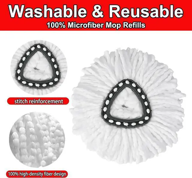 Alt view image 3 of 7 - 10PCS Spin Mop Replacement,100% Microfiber,Machine Washable,360° Rotation | Compatible with Cedar Easywring 1-Tank System,Deep-Cleaning,360° Rotation,Edge-to-Edge Reach,Easy House Floor Mopping