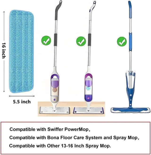 Alt view image 2 of 6 - 10 Pcs Reusable Mop Pads | 16 Inch Microfiber Wet Dry Floor Clean Mop Pad Refill Compatible with Swiffer PowerMop Bona Mop & Other 13-16 Inch Spray Mop