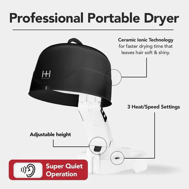 Alt view image 2 of 6 - Annie Hot & Hotter Super Large Ceramic Ionic Hood Dryer Professional Salon Hair Dryer with Adjustable Height, 3 Heat & Speed Settings, Portable Hooded Dryer for Rollers, Deep Conditioning & Styling
