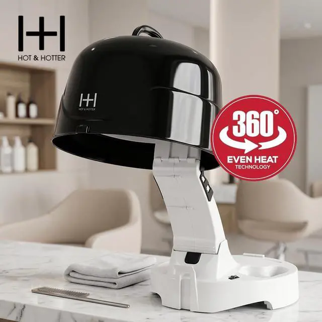 Alt view image 3 of 6 - Annie Hot & Hotter Super Large Ceramic Ionic Hood Dryer Professional Salon Hair Dryer with Adjustable Height, 3 Heat & Speed Settings, Portable Hooded Dryer for Rollers, Deep Conditioning & Styling