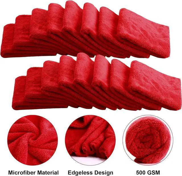 Alt view image 3 of 6 - 30 Pcs 16 x 16 Inch Edgeless Microfiber Plush Towels for Cars Detailing Drying Wash Polishing Absorbent Cleaning Cloths, 500 GSM (Red)