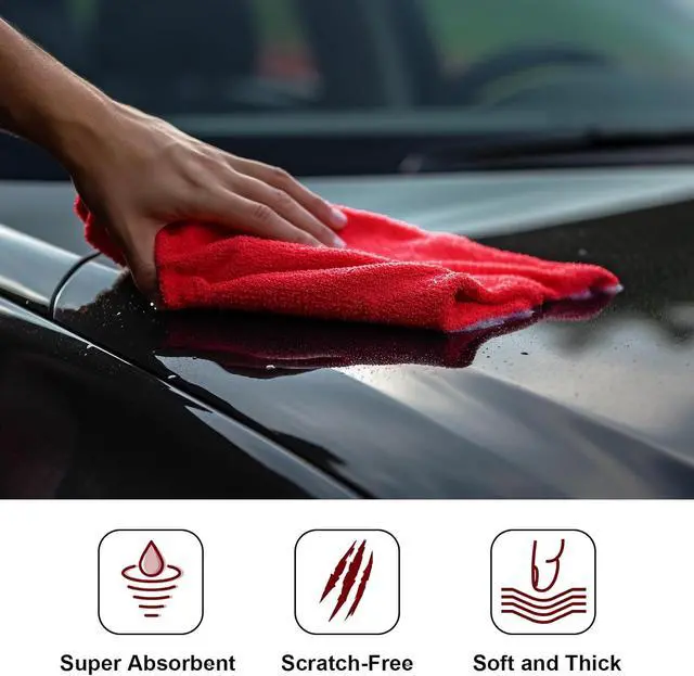 Alt view image 4 of 6 - 30 Pcs 16 x 16 Inch Edgeless Microfiber Plush Towels for Cars Detailing Drying Wash Polishing Absorbent Cleaning Cloths, 500 GSM (Red)