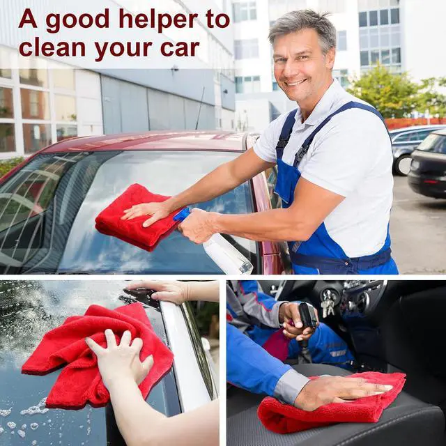 Alt view image 6 of 6 - 30 Pcs 16 x 16 Inch Edgeless Microfiber Plush Towels for Cars Detailing Drying Wash Polishing Absorbent Cleaning Cloths, 500 GSM (Red)