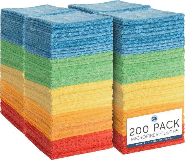 Main image of S&T INC. Microfiber Cleaning Cloth, 200 Pack, 11.5" x 11.5" | Bulk Cleaning Cloth for Home and Car, Reusable and Multi-Purpose Cleaning Rags for Business, Machine Washable